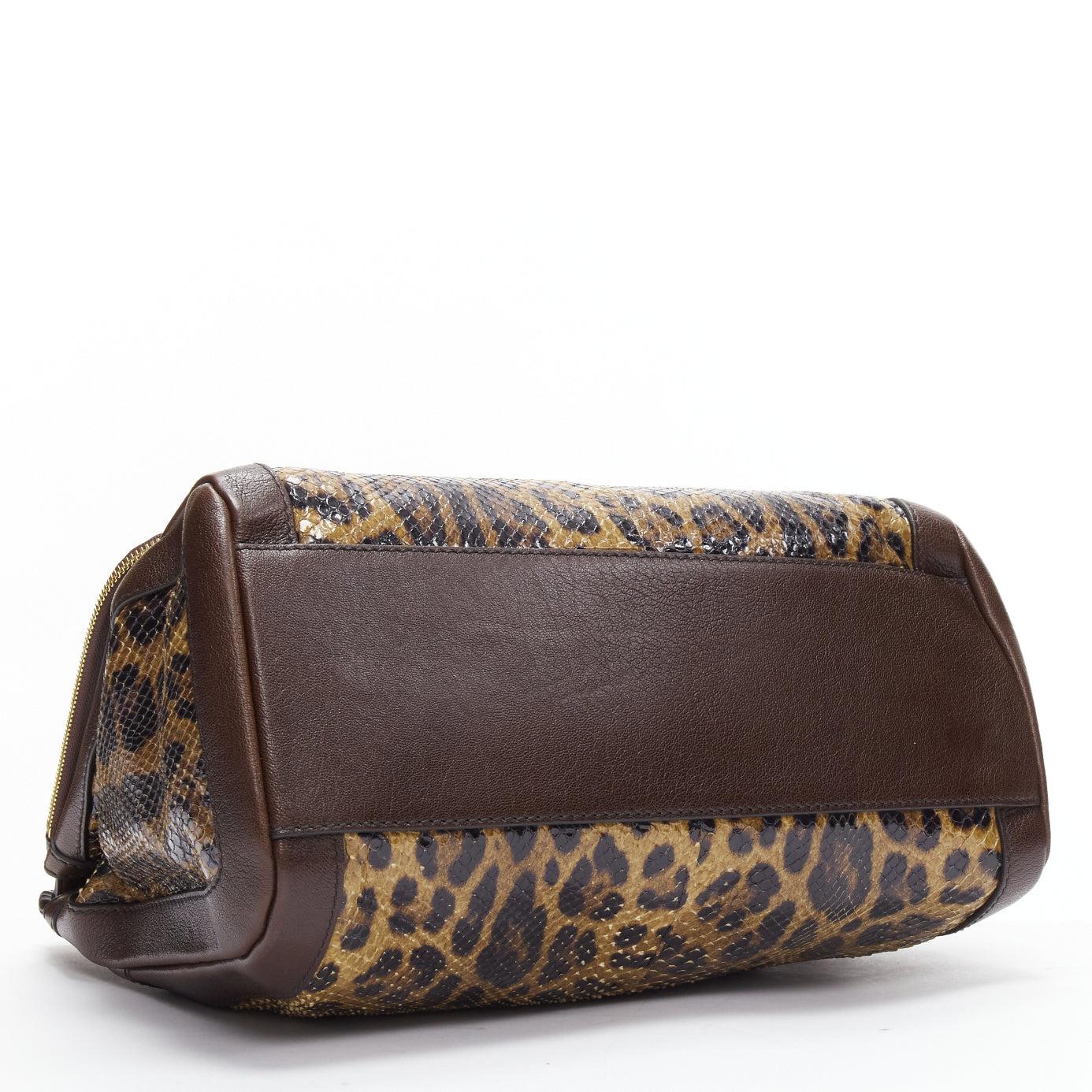 DOLCE GABBANA Sicily brown leopard print scaled leather satchel bag For Sale 1
