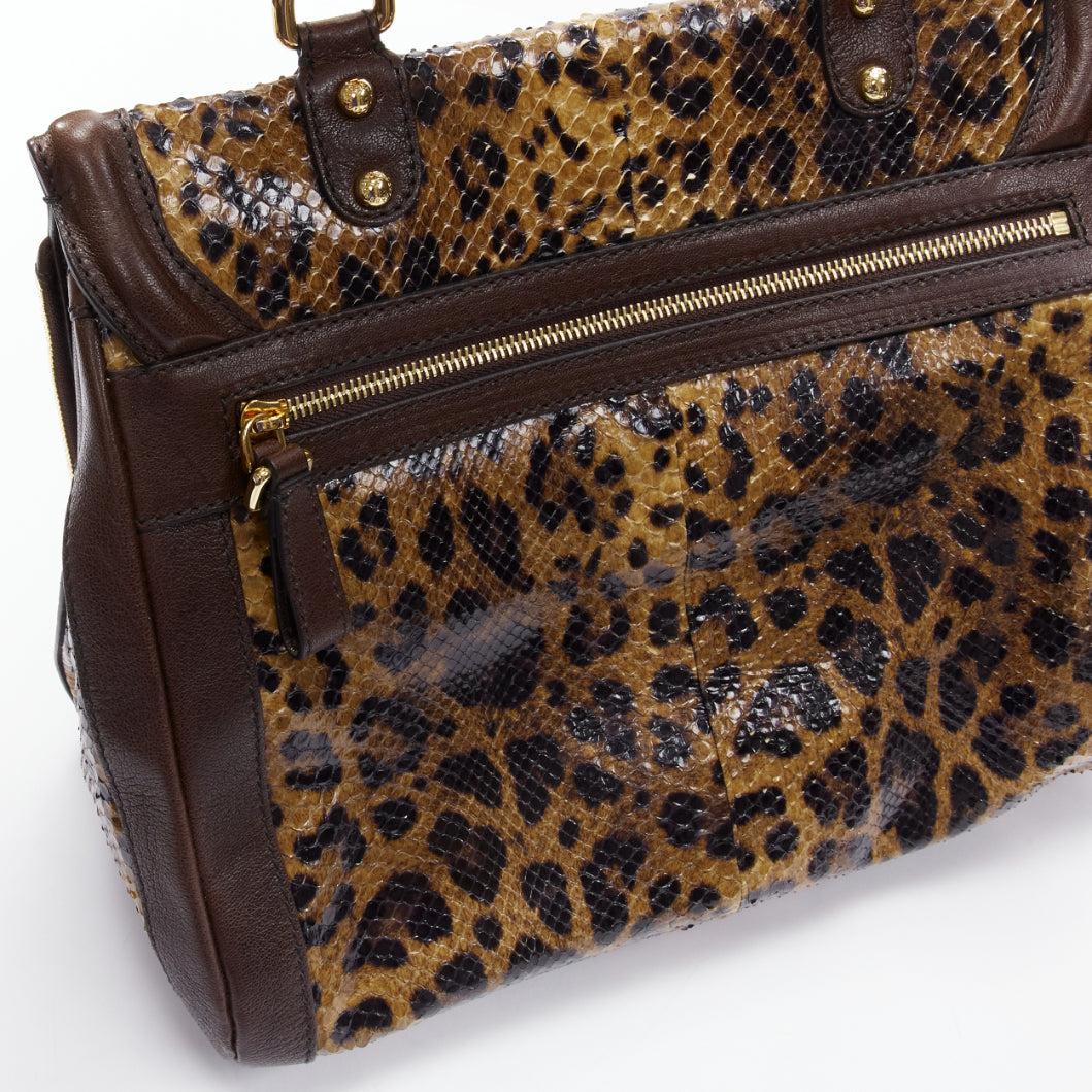 DOLCE GABBANA Sicily brown leopard print scaled leather satchel bag For Sale 3