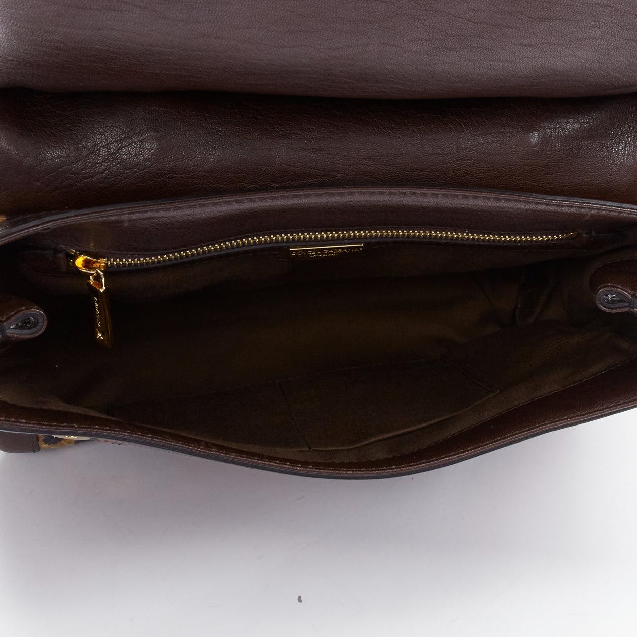 DOLCE GABBANA Sicily brown leopard print scaled leather satchel bag For Sale 4