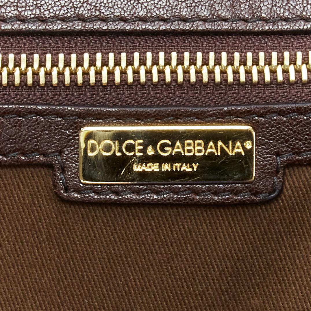 DOLCE GABBANA Sicily brown leopard print scaled leather satchel bag For Sale 5