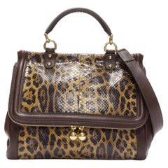 DOLCE GABBANA Sicily brown leopard print scaled leather satchel bag