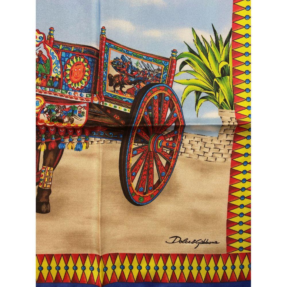 Dolce & Gabbana Sicily Caretto Horse Printed Silk Scarf in Multicolour In New Condition In WELWYN, GB