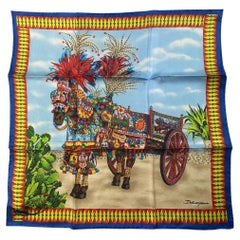 Dolce & Gabbana Sicily Caretto Horse Printed Silk Scarf in Multicolour