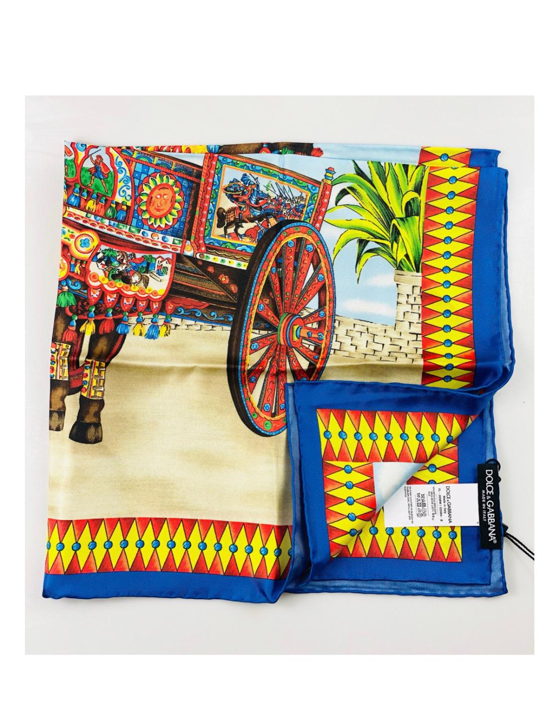 Dolce & Gabbana Sicily Caretto
Horse printed silk scarf For Sale 1