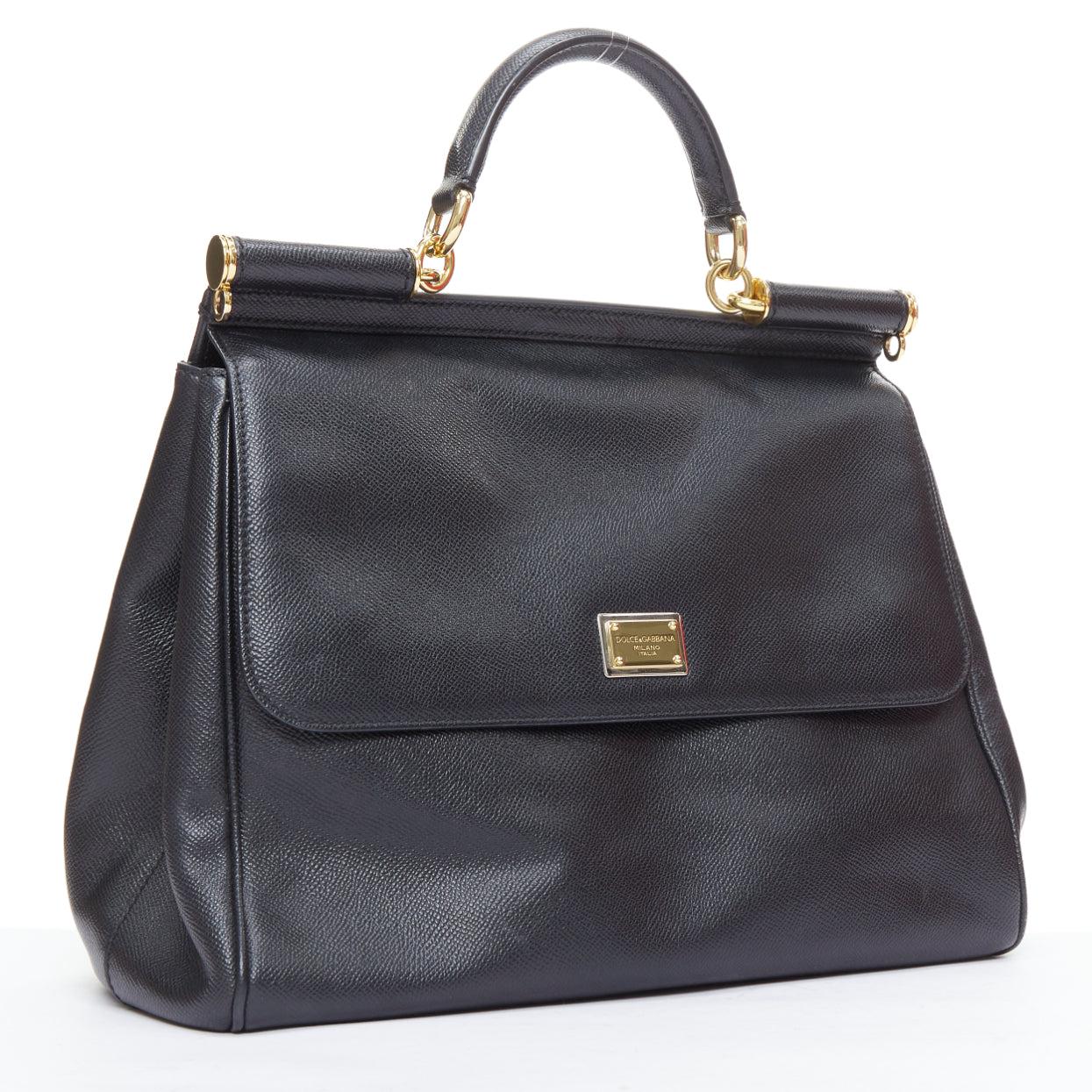 Black DOLCE GABBANA Sicily classic black grained leather gold hardware bag For Sale
