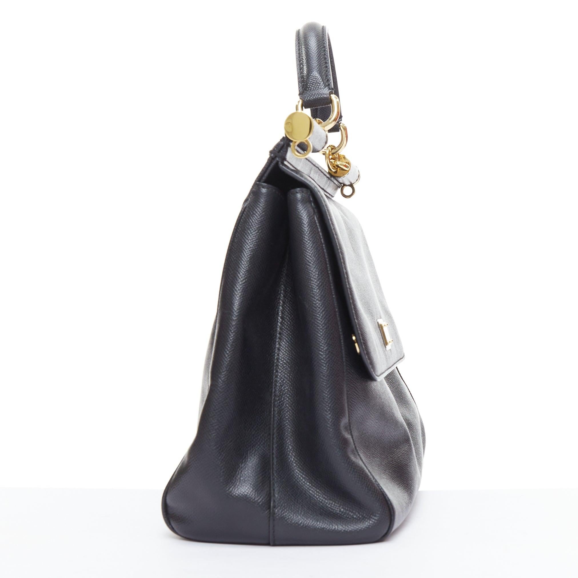 DOLCE GABBANA Sicily classic black grained leather gold hardware bag In Good Condition For Sale In Hong Kong, NT