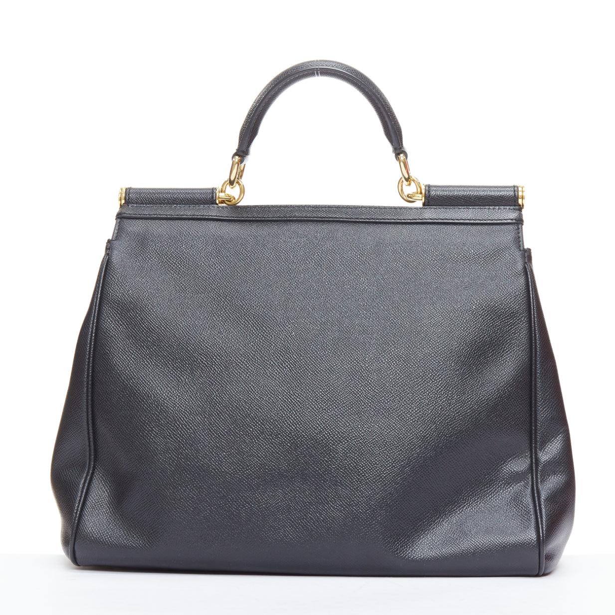 Women's DOLCE GABBANA Sicily classic black grained leather gold hardware bag For Sale