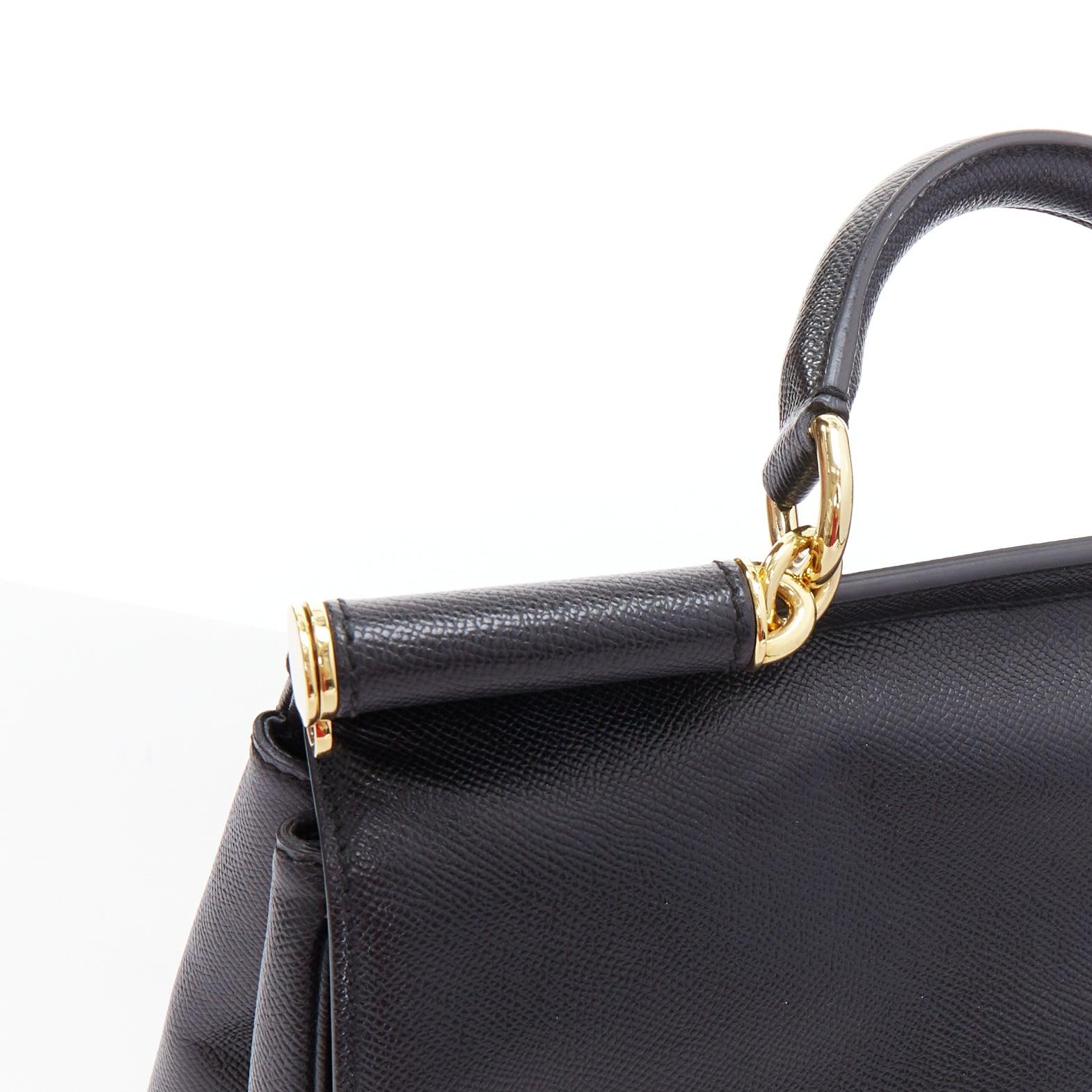 DOLCE GABBANA Sicily classic black grained leather gold hardware bag For Sale 3