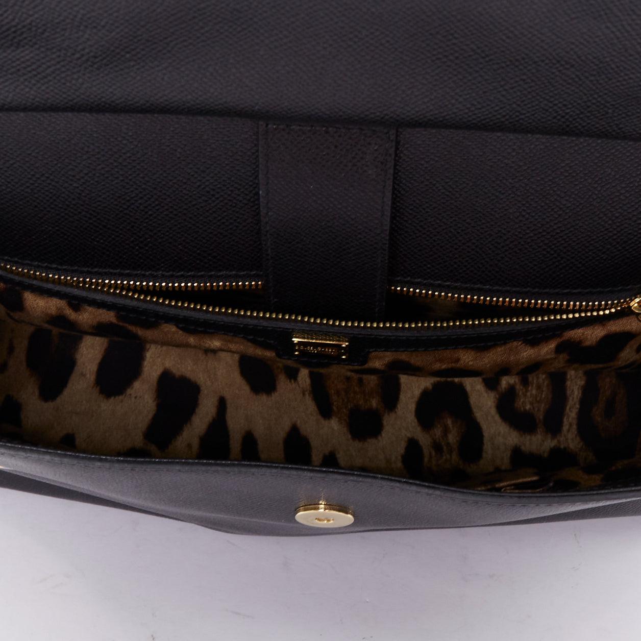 DOLCE GABBANA Sicily classic black grained leather gold hardware bag For Sale 4