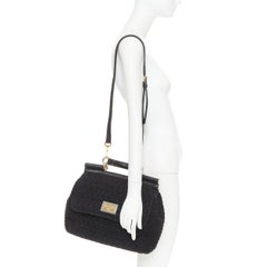 DOLCE GABBANA Sicily crochet leather trim gold hardware top handle satchel bag