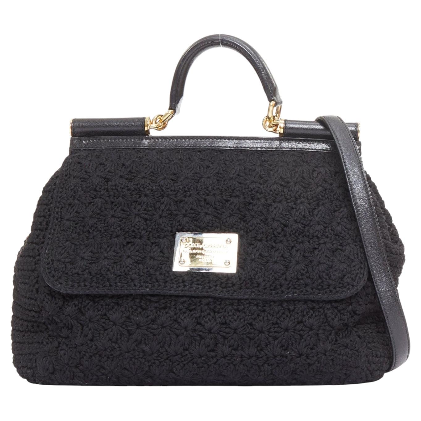 DOLCE GABBANA Sicily borsa a cartella con manico superiore in pelle all'uncinetto e finiture dorate