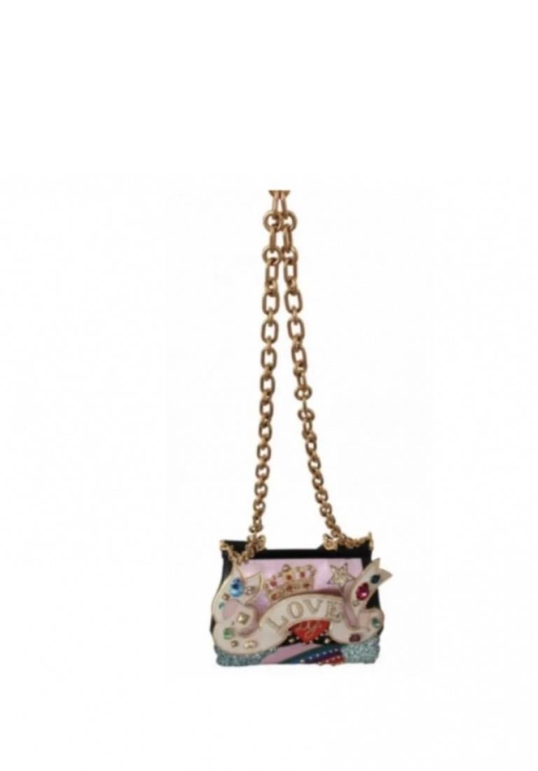 Brown Dolce & Gabbana SICILY leather and snakeskin multicolour love pattern Bag