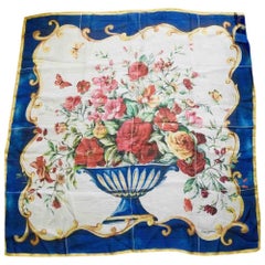 Dolce & Gabbana Sicily Maiolica Floral Vase Print Silk Twill Scarf in Blue