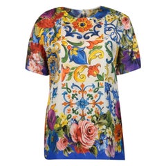 Dolce 
Gabbana Sicily Maiolica
Rose Floral printed silk top T-shirt
blouse