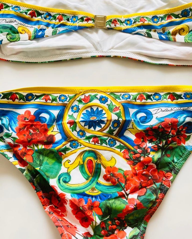 Dolce and Gabbana Sicily Majolica Geranium Swimsuit Swimwear