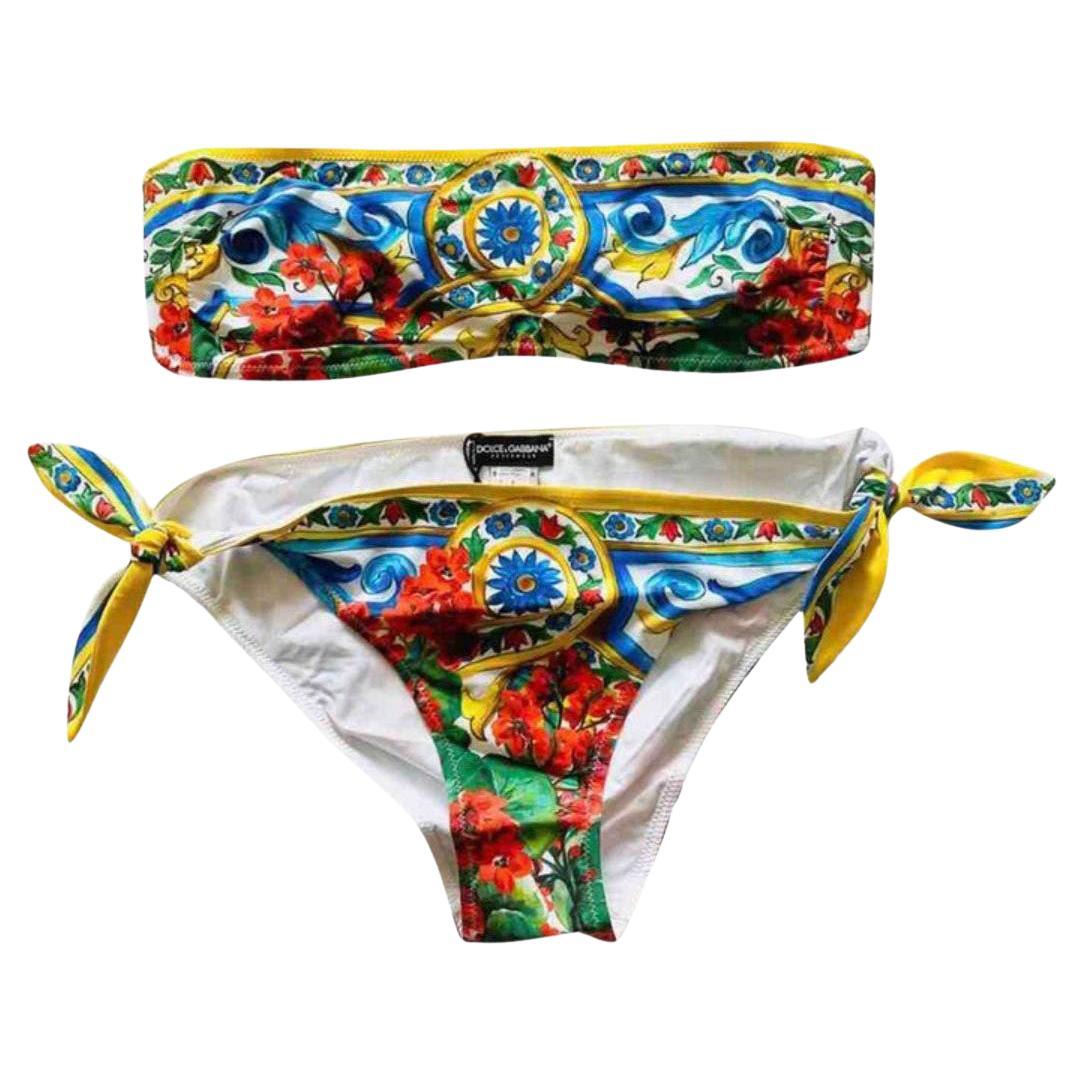 Dolce and Gabbana Sicily Majolica Geranium Swimsuit Swimwear Bikini  Beachwear Set For Sale at 1stDibs