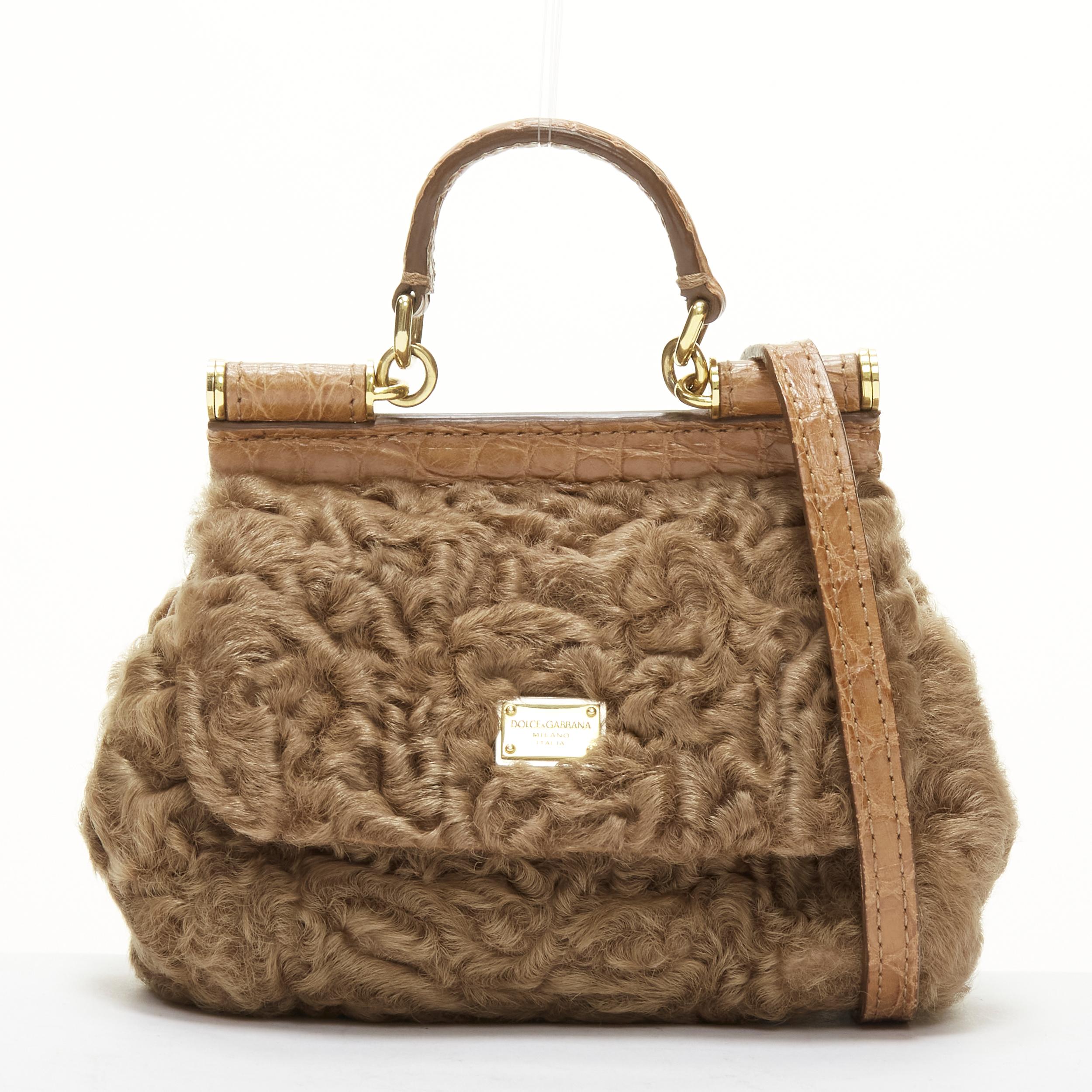 DOLCE GABBANA Sicily shearling lamb fur embossed leather mini crossbody bag 7