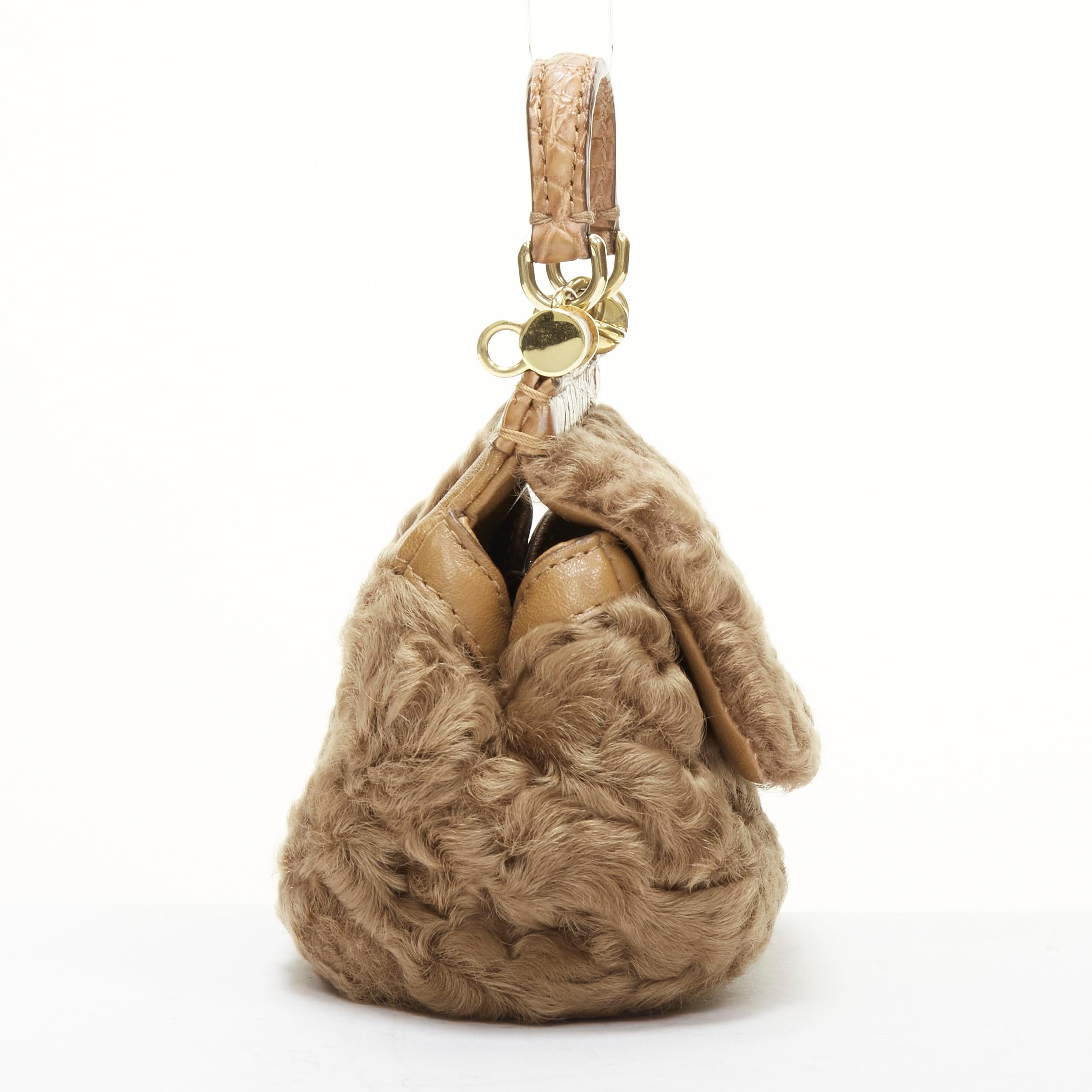 Women's DOLCE GABBANA Sicily shearling lamb fur embossed leather mini crossbody bag