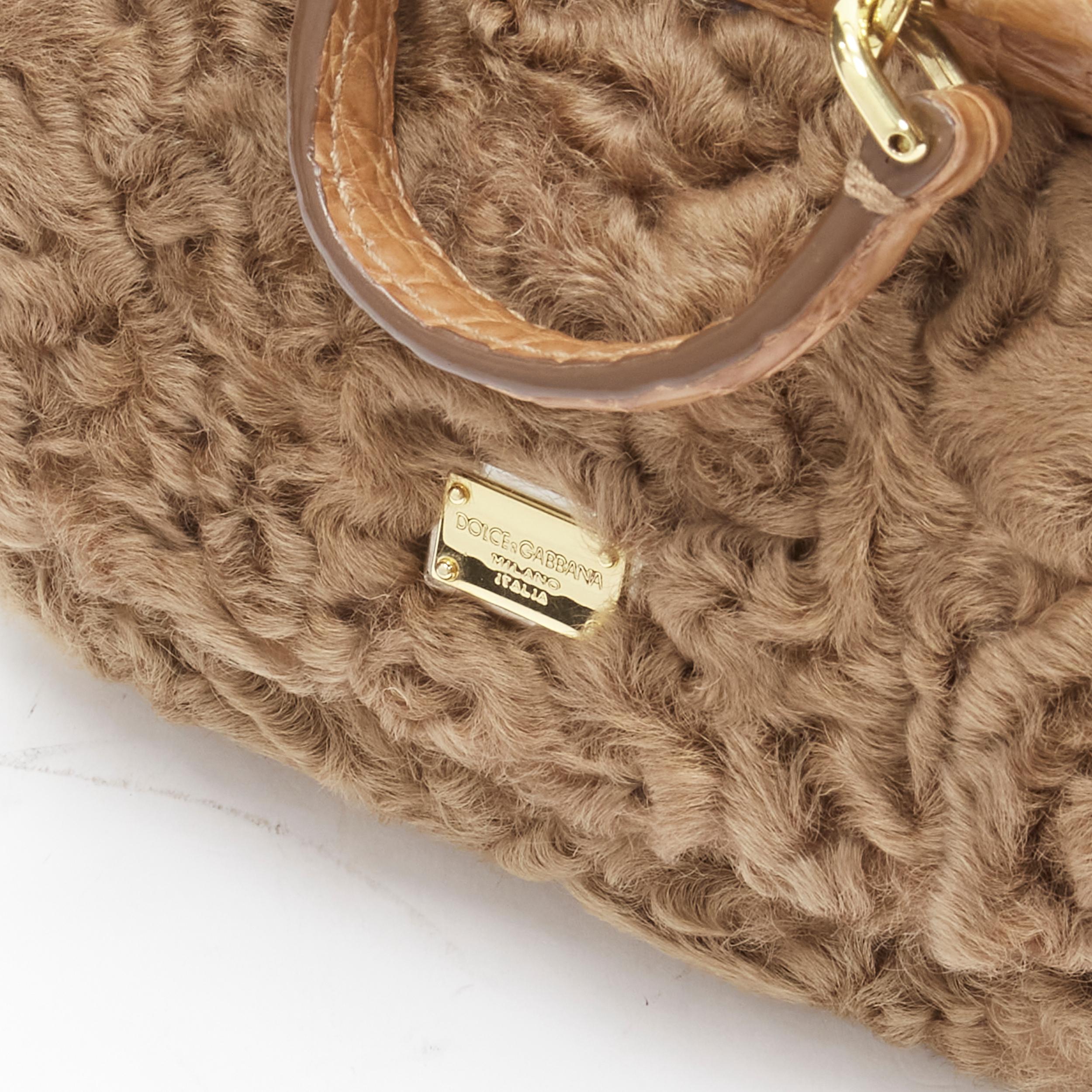 DOLCE GABBANA Sicily shearling lamb fur embossed leather mini crossbody bag 3