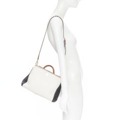 DOLCE GABBANA Sicily Shopper black white leather nude handle crossbody satchel