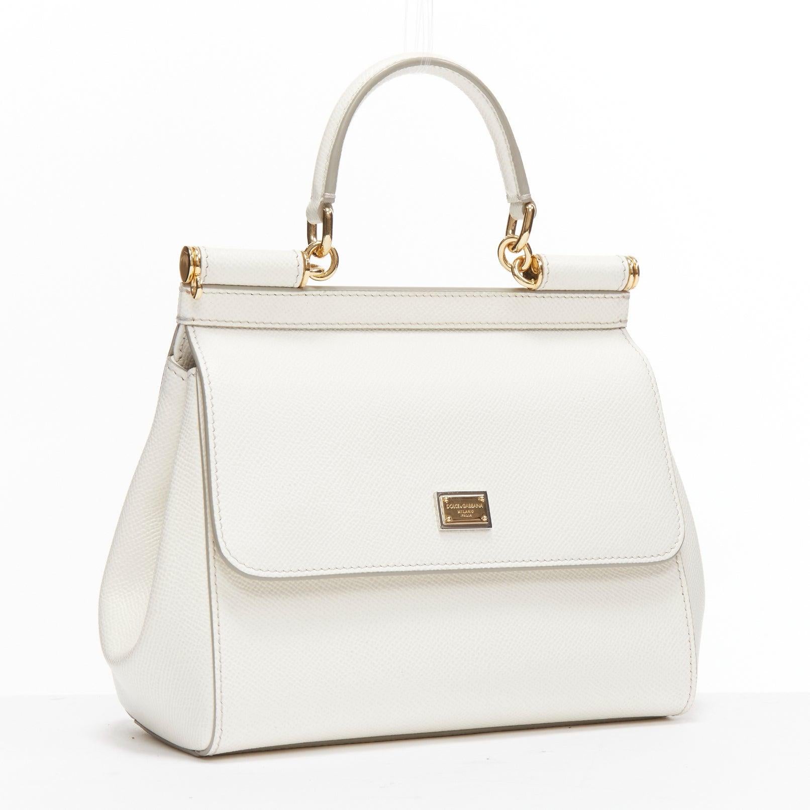 DOLCE GABBANA Sicily Small white leather top handle flap crossbody bag In Excellent Condition In Hong Kong, NT