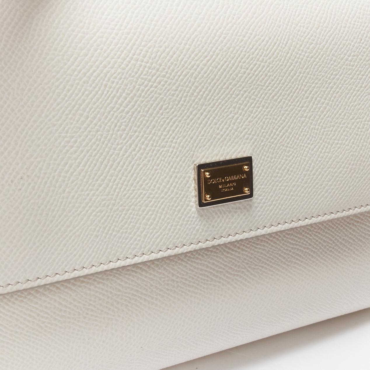 DOLCE GABBANA Sicily Small white leather top handle flap crossbody bag 3