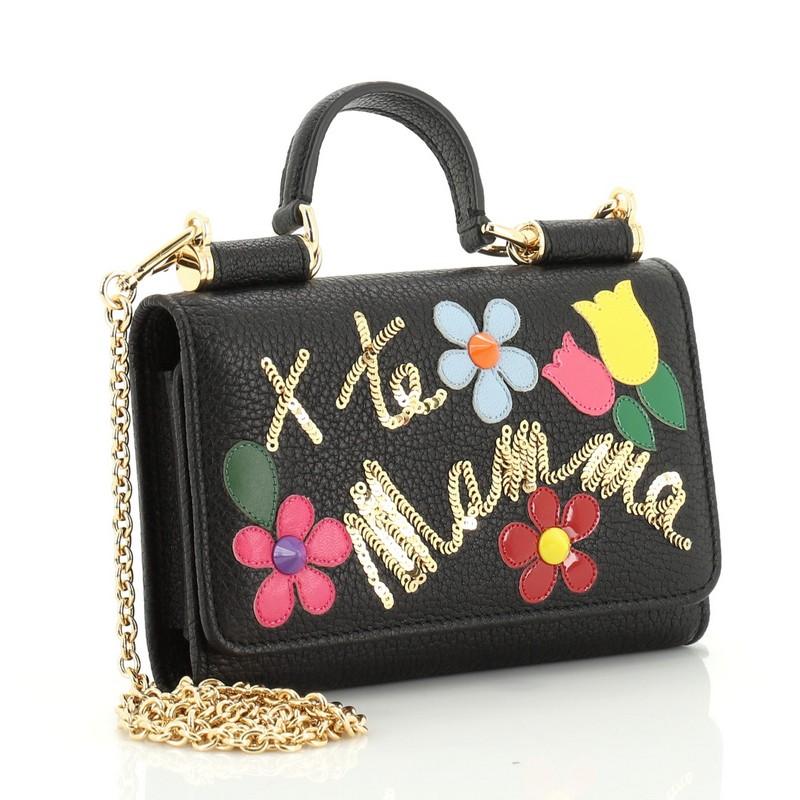 Black Dolce & Gabbana Sicily Wallet on Chain Embellished Leather Mini