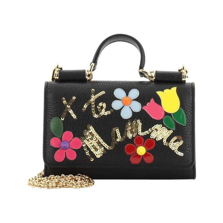 Dolce & Gabbana Sicily Wallet on Chain Embellished Leather Mini