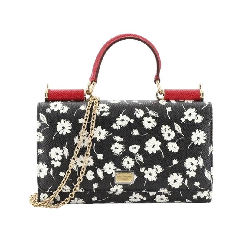 Dolce & Gabbana Sicily Wallet On Chain Printed Leather Mini 