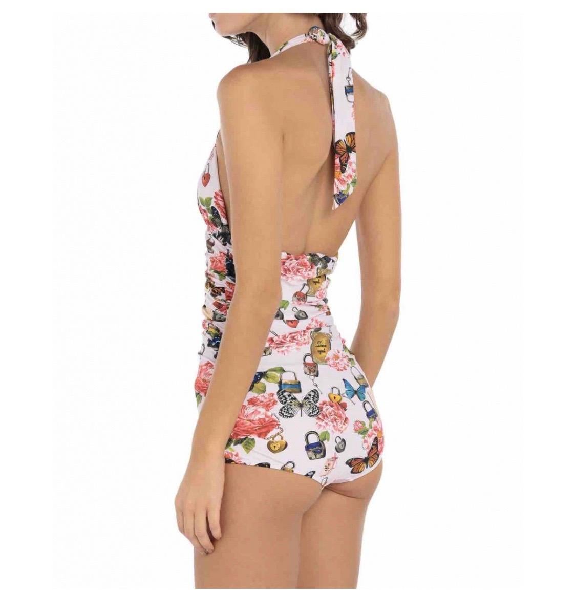 Women's Dolce & Gabbana side-drape one-piece swimsuit romantic floral butterfly print