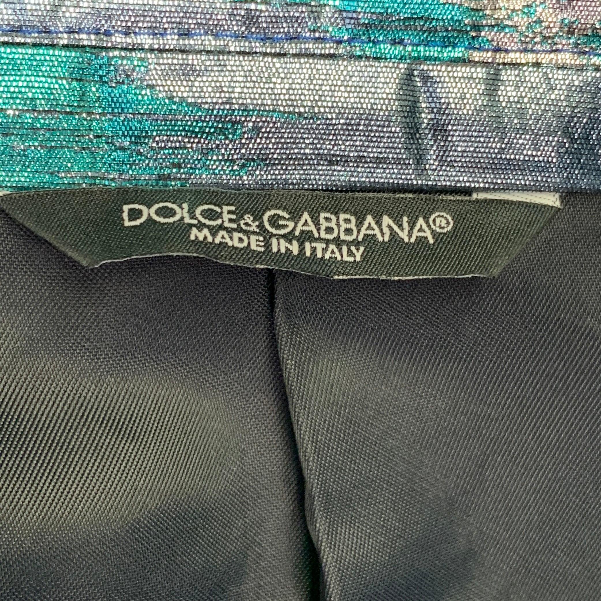 DOLCE & GABBANA Silicia Size 46 Blue Silver Metallic Marbled Polyester Silk 3 Piece Suit For Sale 6