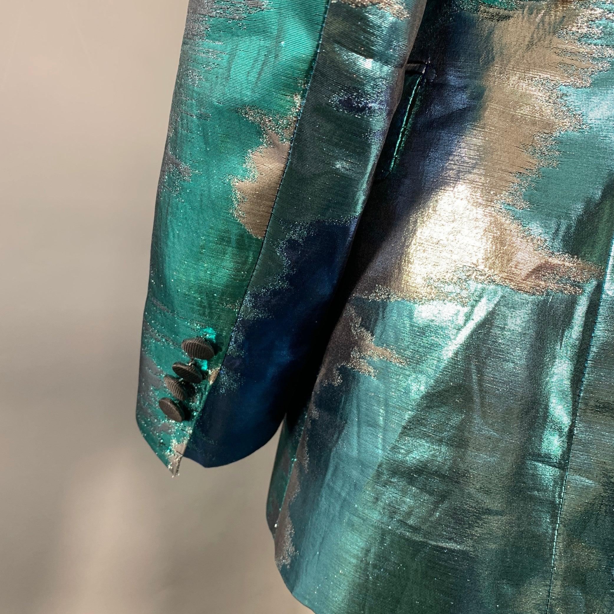 DOLCE & GABBANA Silicia Size 46 Blue Silver Metallic Marbled Polyester Silk 3 Piece Suit For Sale 3