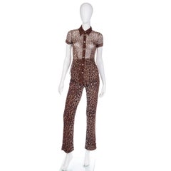 Dolce & Gabbana Silk 2pc Leopard Print Sheer Blouse & High Waist Pants Outfit