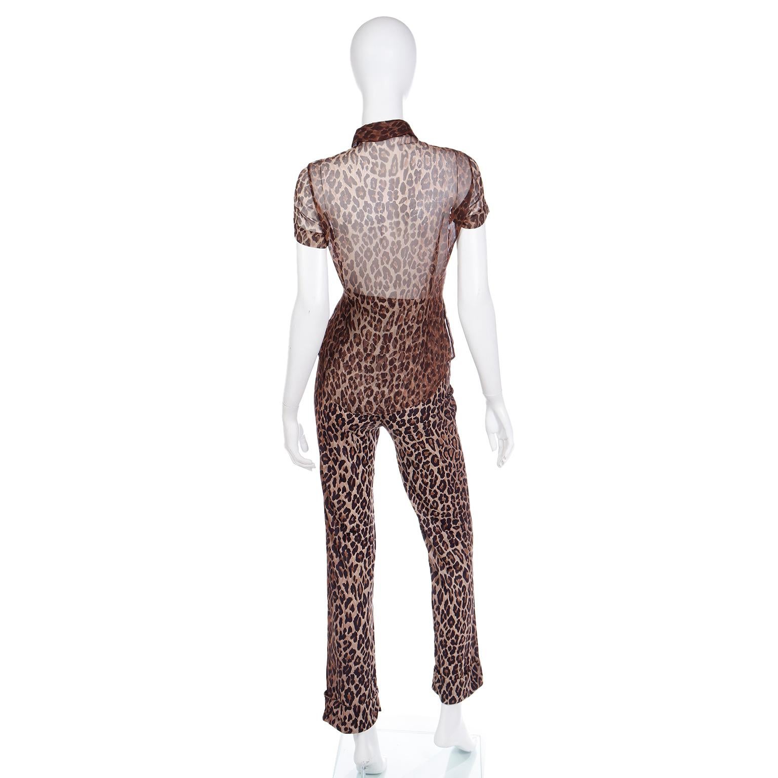 Women's Dolce & Gabbana Silk 2pc Leopard Print Sheer Blouse & High Waist Pants Outfit For Sale