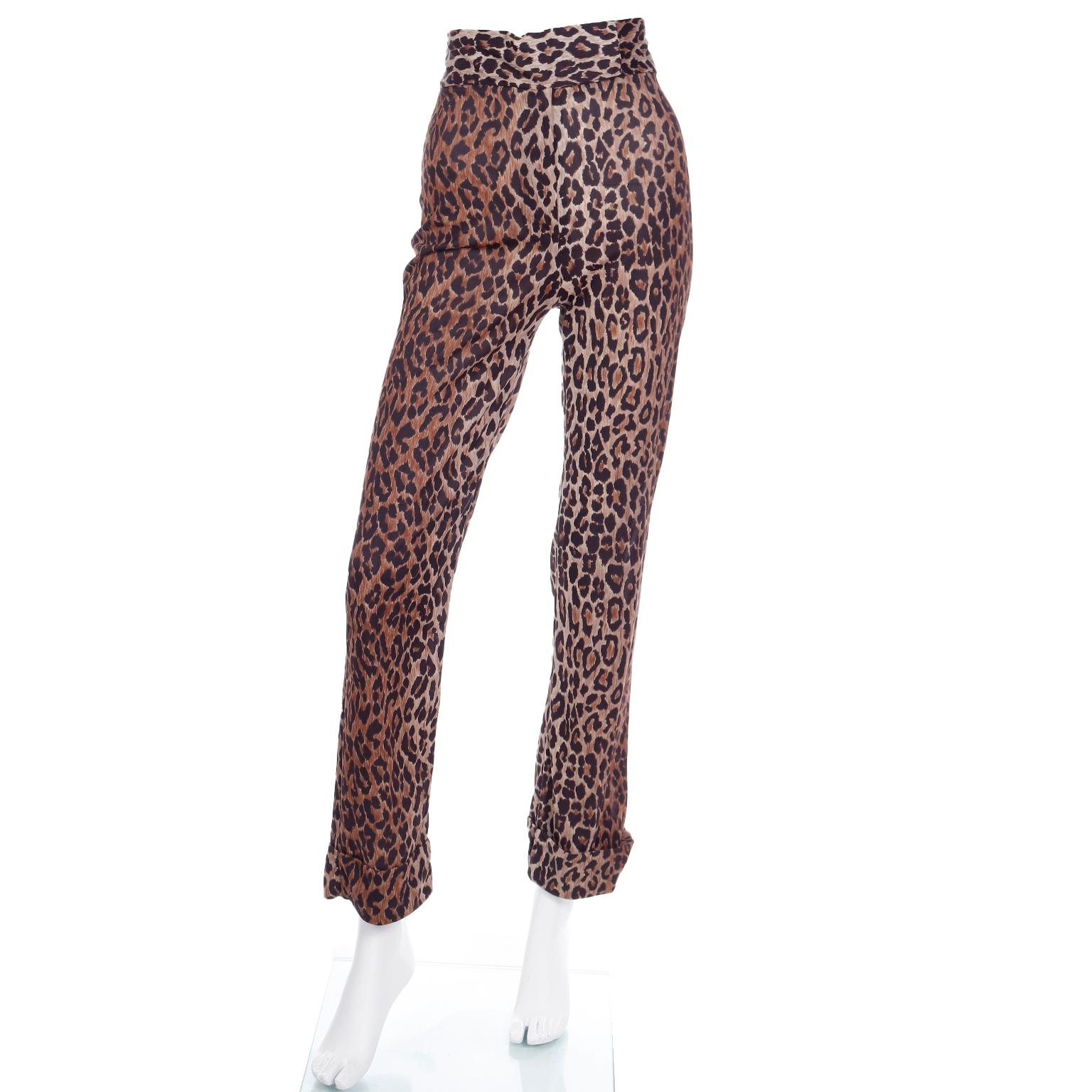 Dolce & Gabbana Silk 2pc Leopard Print Sheer Blouse & High Waist Pants Outfit For Sale 3