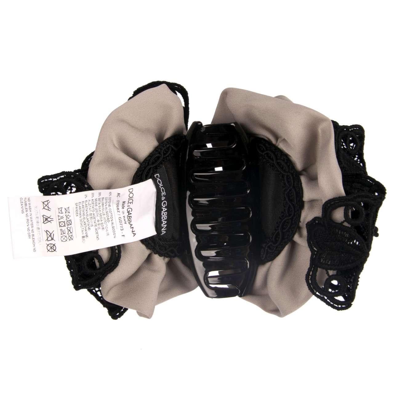 - Hair Clip / Slide made of silk and lace in black and gray color by DOLCE & GABBANA - MADE IN ITALY - New with Tag - Modell: FY168Z-GD773-S9001 - Composition: 40% Cotton, 38% Silk, 20% Acetate, 2% Elastane - Silk and lace curled ribbons - Color: