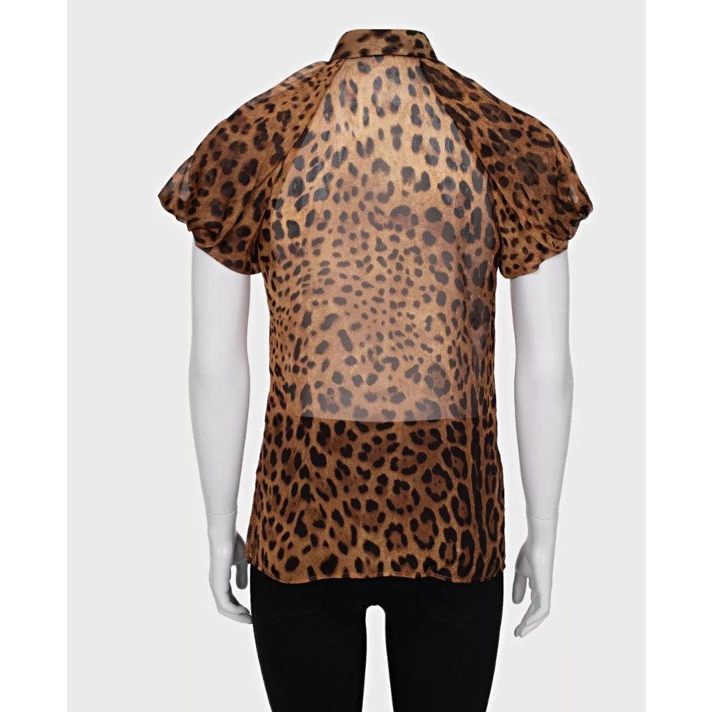 Marron Chemisier en soie à imprimé animalier Dolce & Gabbana - Taille XS/IT38 en vente
