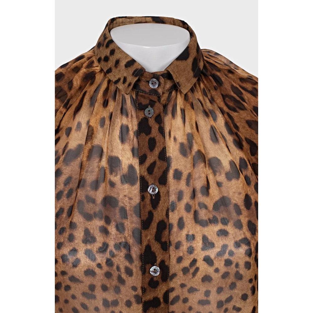 Chemisier en soie à imprimé animalier Dolce & Gabbana - Taille XS/IT38 Excellent état - En vente à Krakow, PL