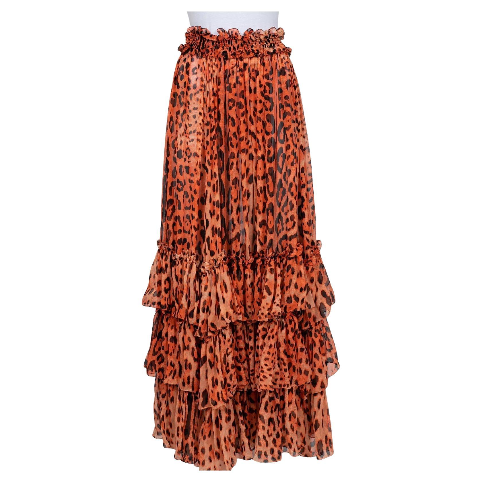 Dolce & Gabbana Maxirock aus Seide mit Tiermuster - XXS (IT36) im Angebot