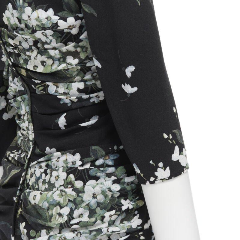 DOLCE GABBANA seda negro blanco verde estampado floral vestido bodycon fruncido IT40 XS en venta 5
