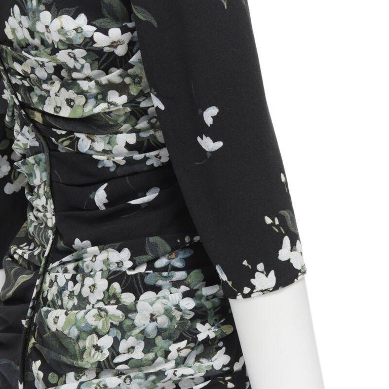 DOLCE GABBANA silk black white green floral print ruched bodycon dress IT40 XS For Sale at 1stDibs DOLCE GABBANA silk black white green floral print ruched bodycon dress IT40 XS For Sale at 1stDibs