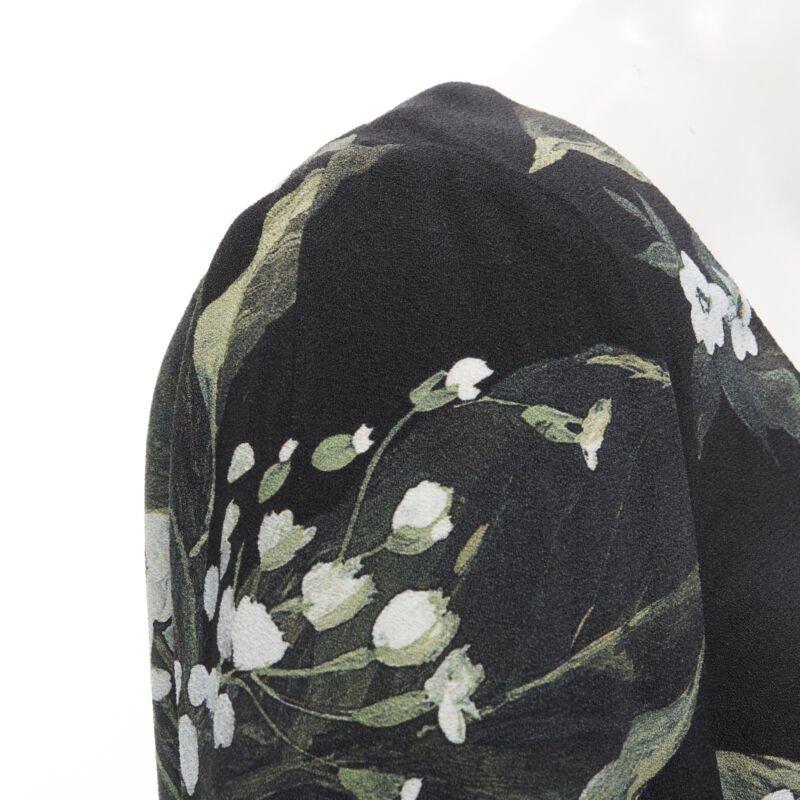 DOLCE GABBANA seda negro blanco verde estampado floral vestido bodycon fruncido IT40 XS en venta 6