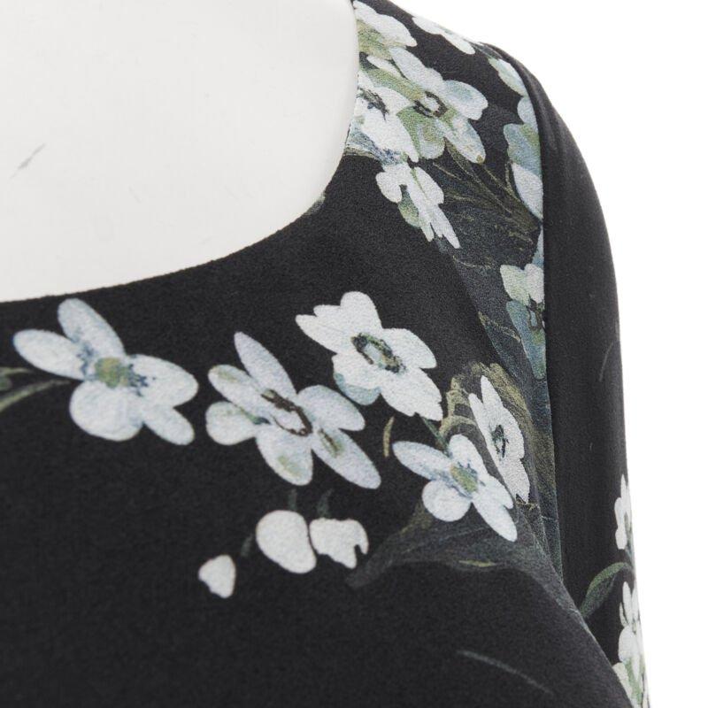 DOLCE GABBANA seda negro blanco verde estampado floral vestido bodycon fruncido IT40 XS en venta 2
