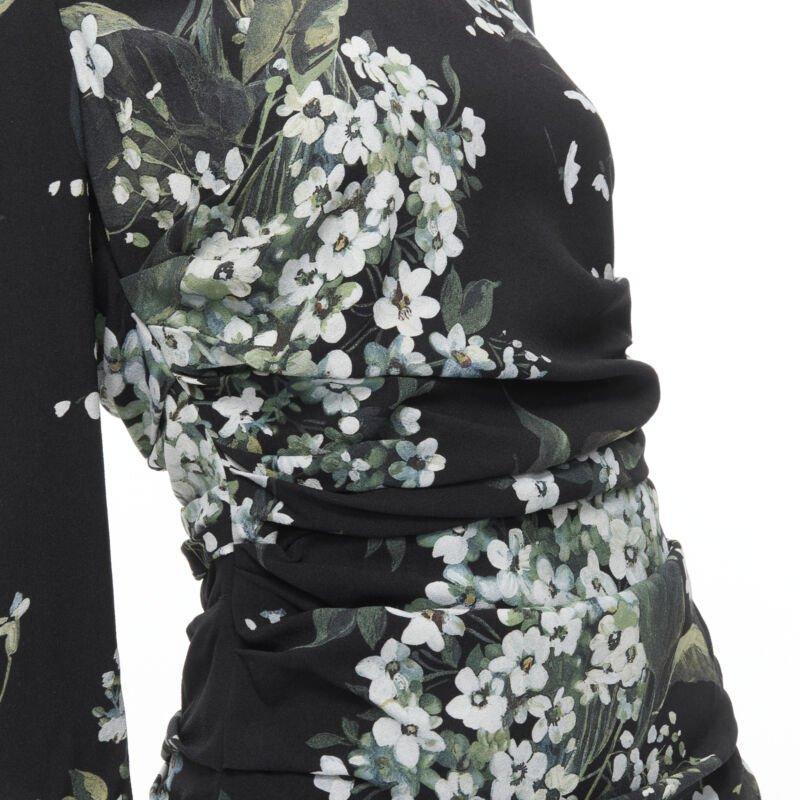 DOLCE GABBANA seda negro blanco verde estampado floral vestido bodycon fruncido IT40 XS en venta 3