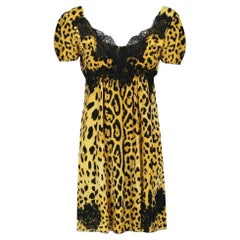 Dolce & Gabbana Silk Blend Leopard Print Lace Detailed Dress