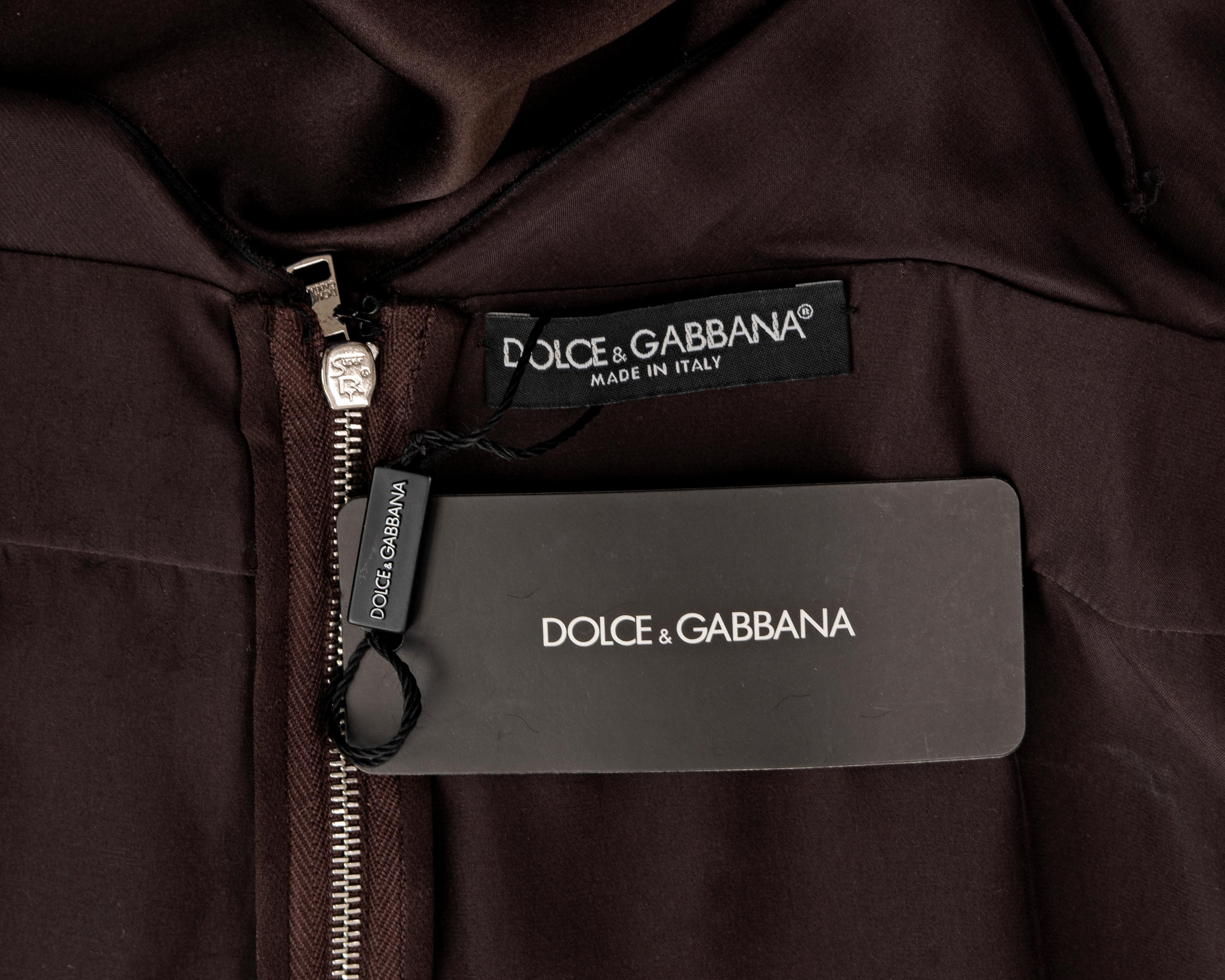 Dolce & Gabbana silk brown evening dress with crystal waistband, fw 2005 For Sale 3