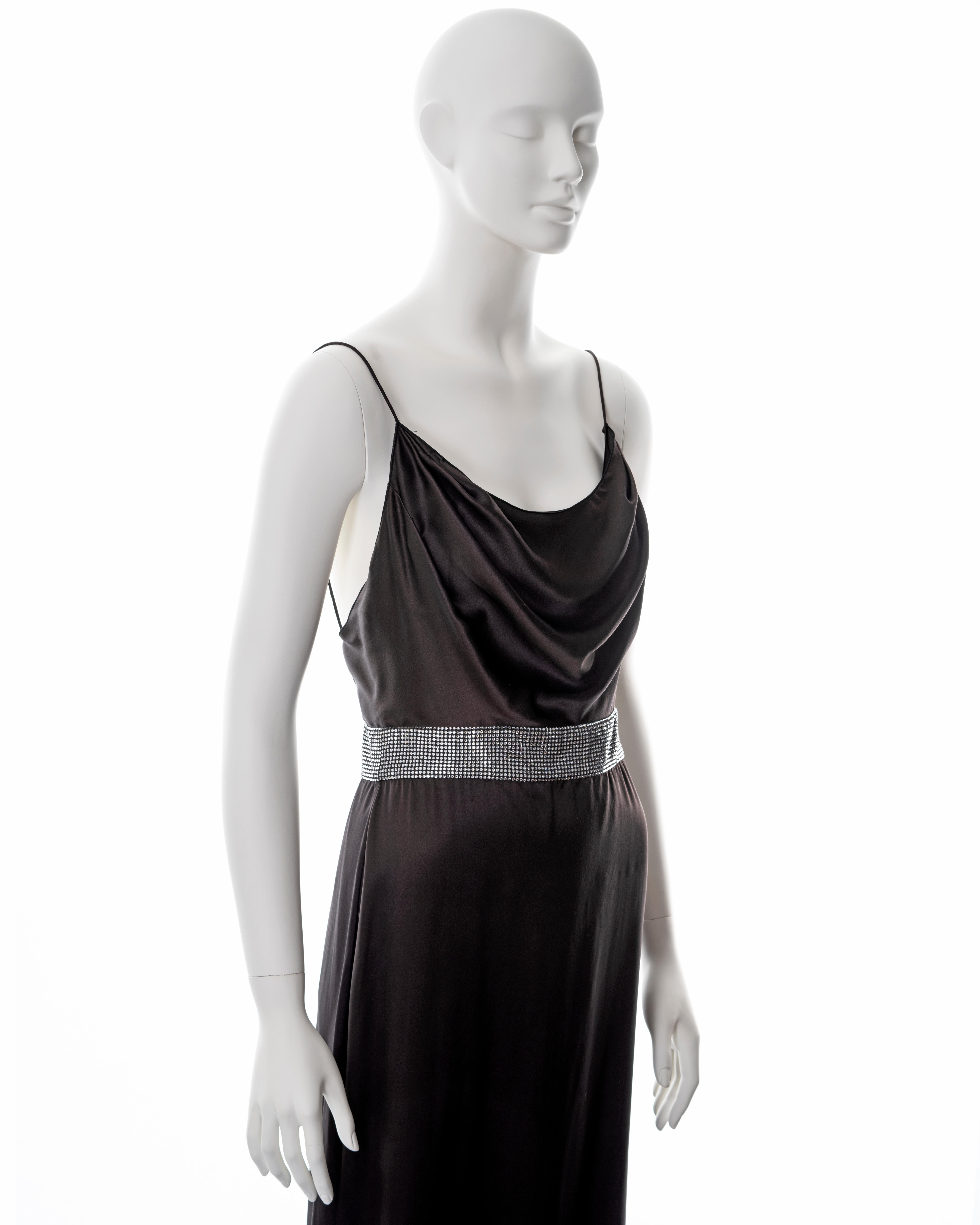 Dolce & Gabbana silk brown evening dress with crystal waistband, fw 2005 In Good Condition For Sale In London, GB