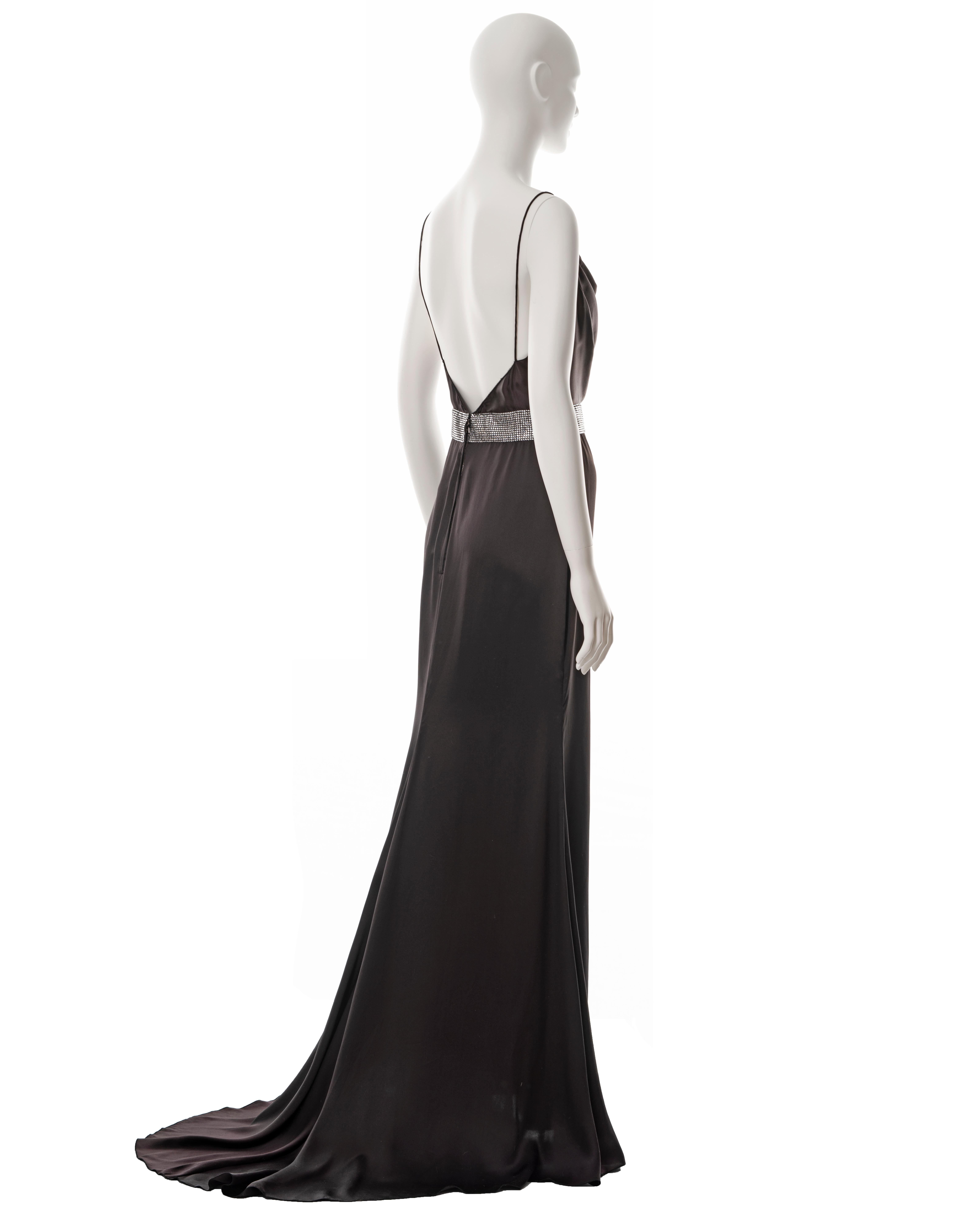 Women's Dolce & Gabbana silk brown evening dress with crystal waistband, fw 2005 For Sale