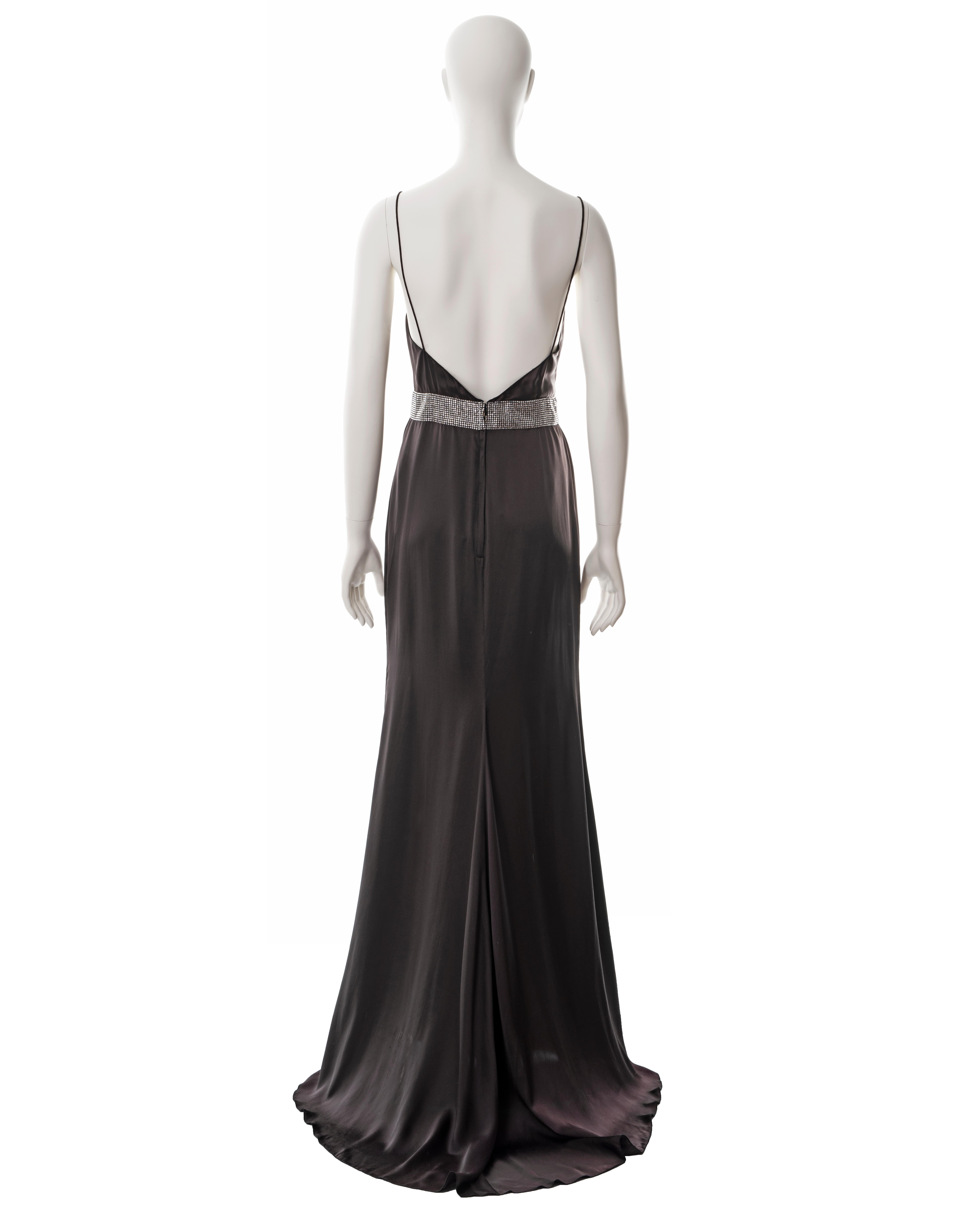 Dolce & Gabbana silk brown evening dress with crystal waistband, fw 2005 For Sale 1