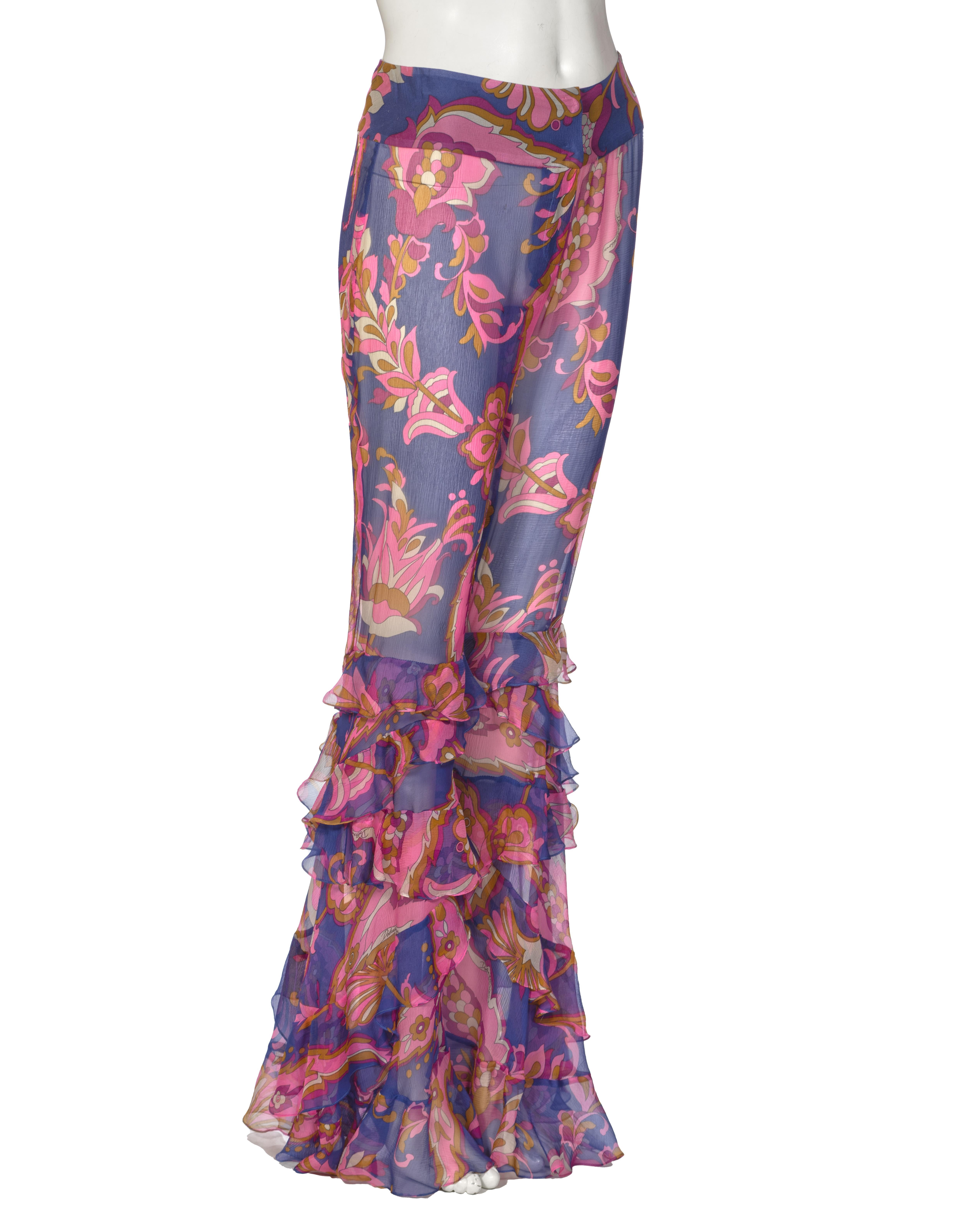 Dolce & Gabbana Silk Chiffon Ruffled Flared Pants, ss 2004 In Excellent Condition For Sale In London, GB